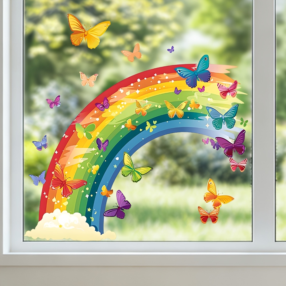 1pc Spring Vibrant Rainbow And Glass Sticker - Fun Themed Sticker, Self-adhesive Removable Home Window Decoration, Bright And Colorful Style Home Decor