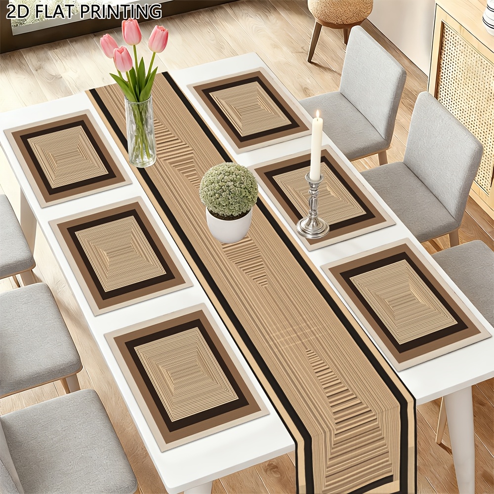 TEMU 5/7pcs Placemat And Table Runner Set, Geometric Column Pattern Farmhouse Kitchen Decor Rustic Table Runner Table Runners For Living Room Decor,