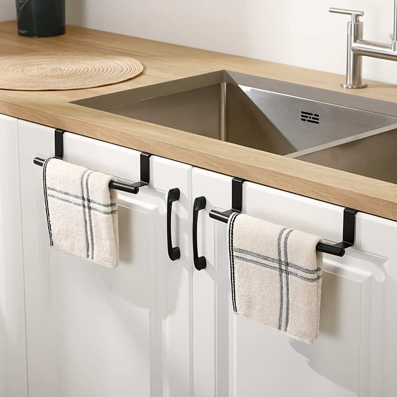 2pcs cabinet door towel bar dishwashing towel rack stainless steel towel holder over the door hand towel hanger for kitchen bathroom cupboard