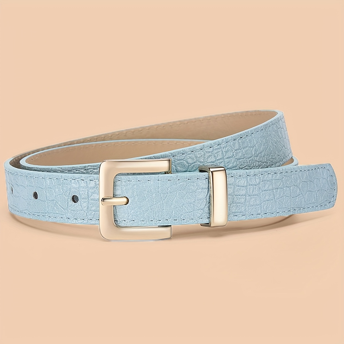 TEMU 1pc Women's Crocodile Pattern Belt, Versatile Sky Golden Easy With Jeans Belt Christmas