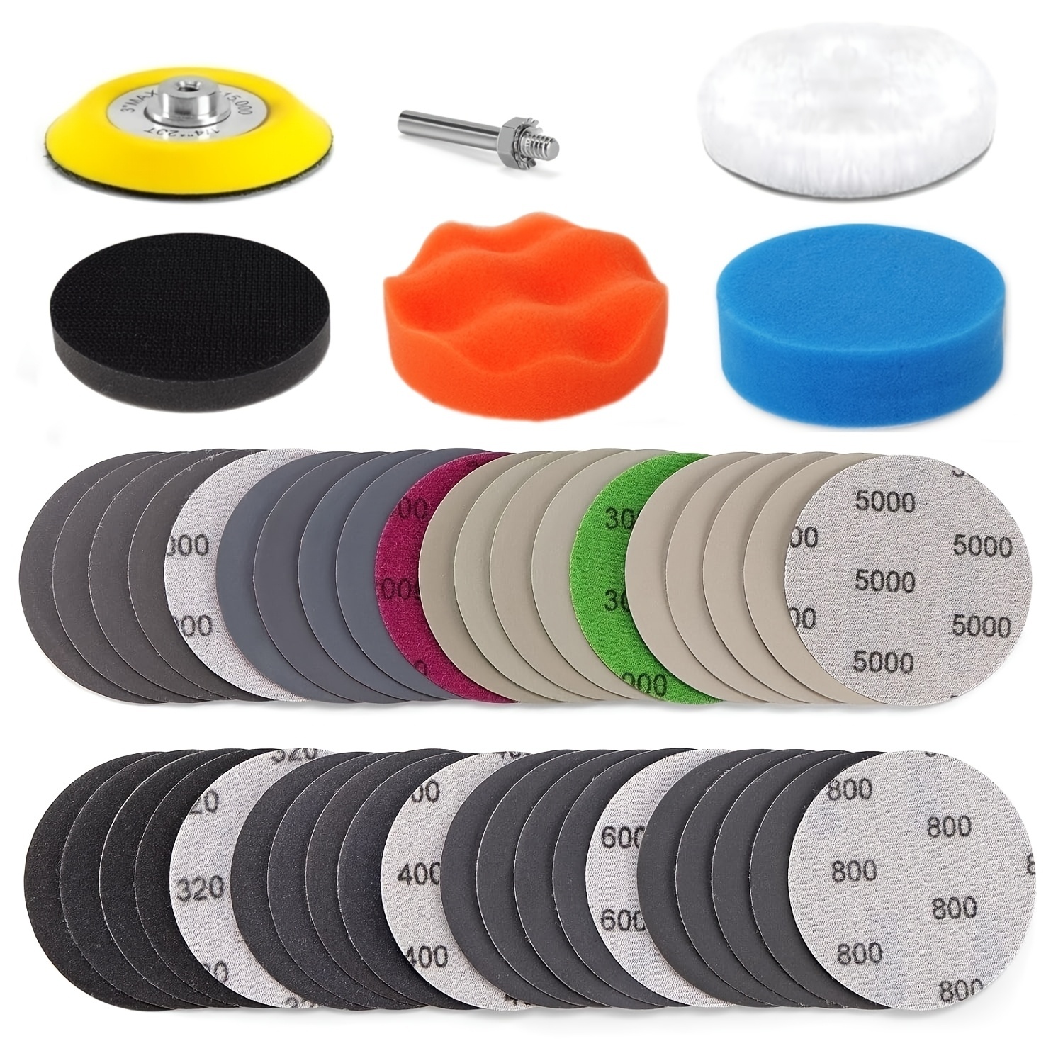 TEMU Kit di riparazione fari auto da 46 pezzi, set di dischi abrasivi per lucidatura auto da 3 pollici, grana da 3 pollici 320-5000, per fari, con