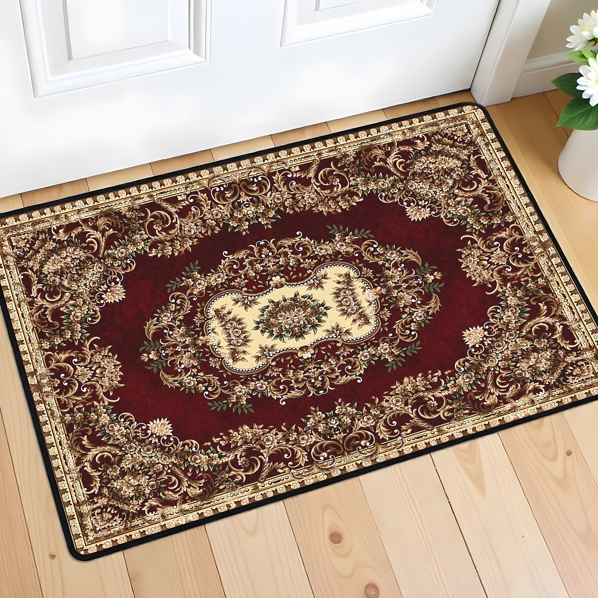 TEMU 1pc Extra Large Mat - Non-slip Machine Washable Mat With , Golden, Green, Brown, Red, - Heavy-duty Large Area Mat For Living Room, Bedroom,