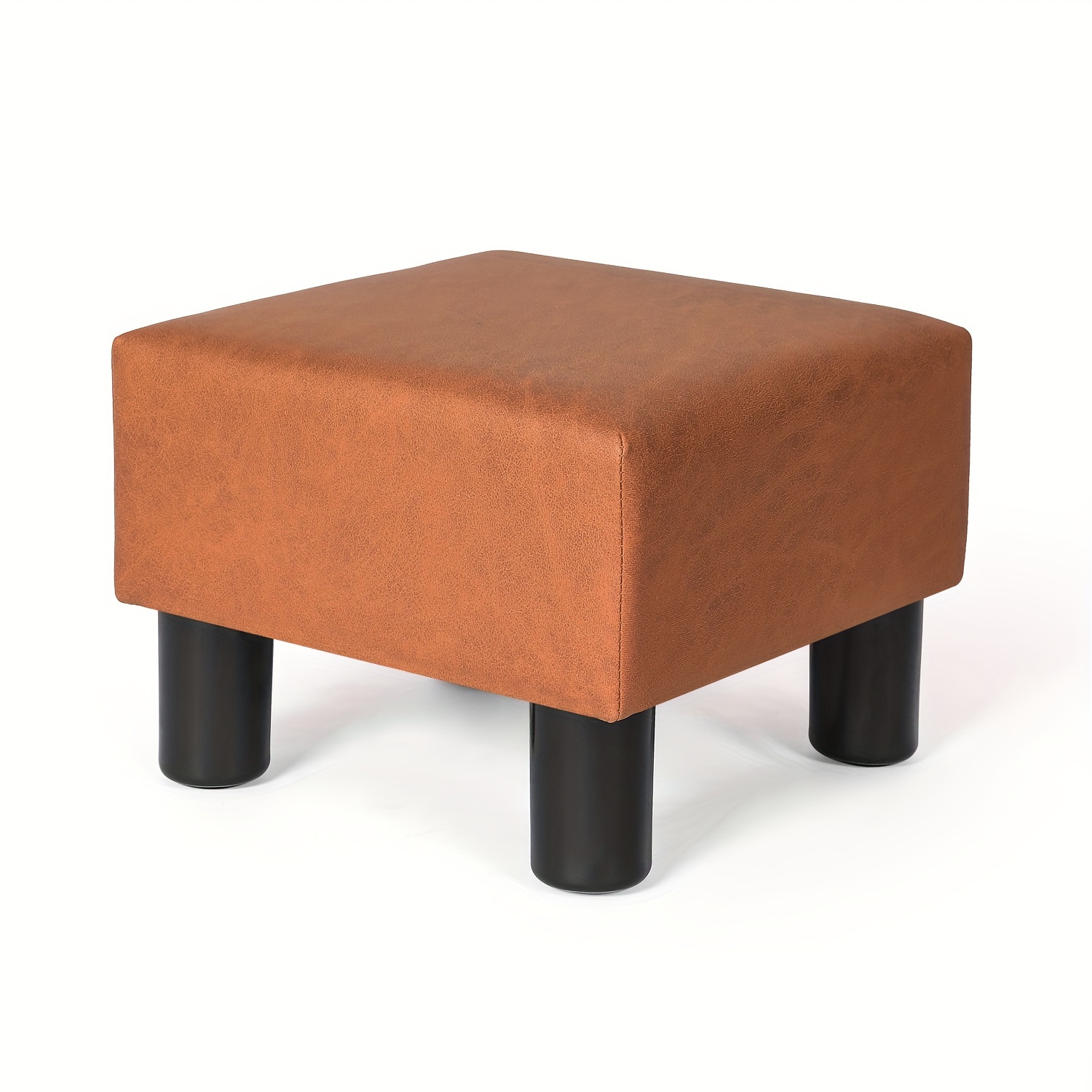 

Small Square Orange Ottoman Leather Footstool Modern Soft Padded Footrest-small Step Stool For Living Room, Office