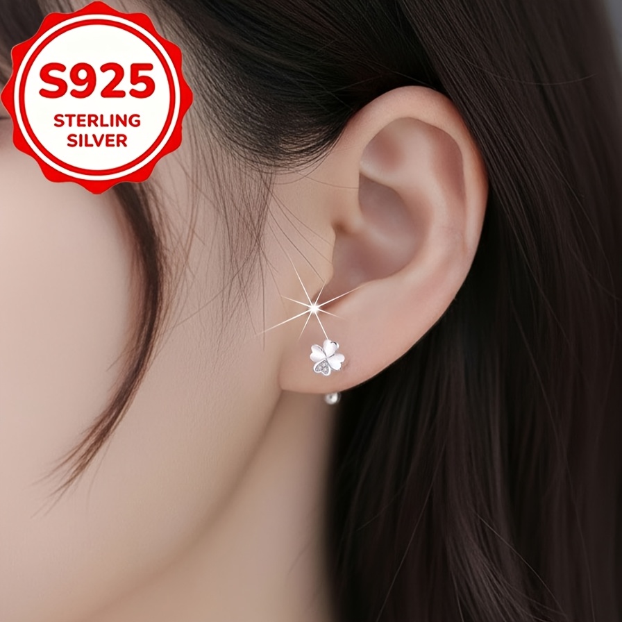 2pcs S925 Sterling Silver Four-Leaf Clover Hook & Stud Earrings