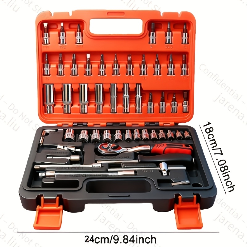 899 52-Piece Professional Multi-Functional Tool Set with Portable Case, Chrome Vanadium Steel, for Home and Car Maintenance