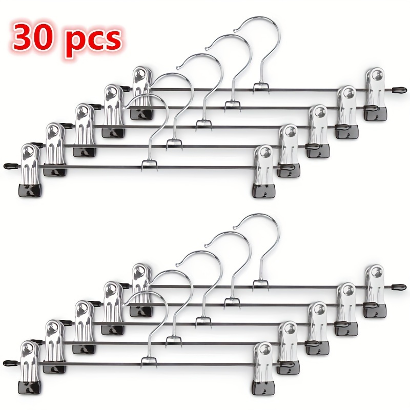 Image of 30pcs Clothes Hangers, Non-slip Stainless Steel Hangers With Clips, Adjustable Clip Hangers For Coats Skirts Pants, Hanger For Wardrobe Storage And Drying Use