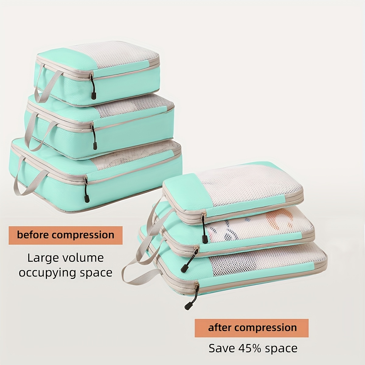 Image of 3pcs Set Travel Compression Packing Cubes Suitcase Compression Travel Organizer Bags For Carry On