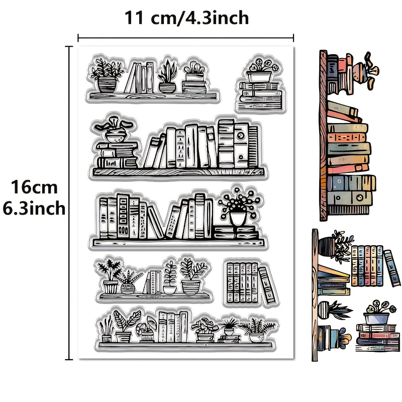 Image of 1pc Book Stack Transparent Rubber Stamp Potted Plant Vintage Reusable Clear Stamps Seal For Handmade Journal Card Making Decoration Album Decor