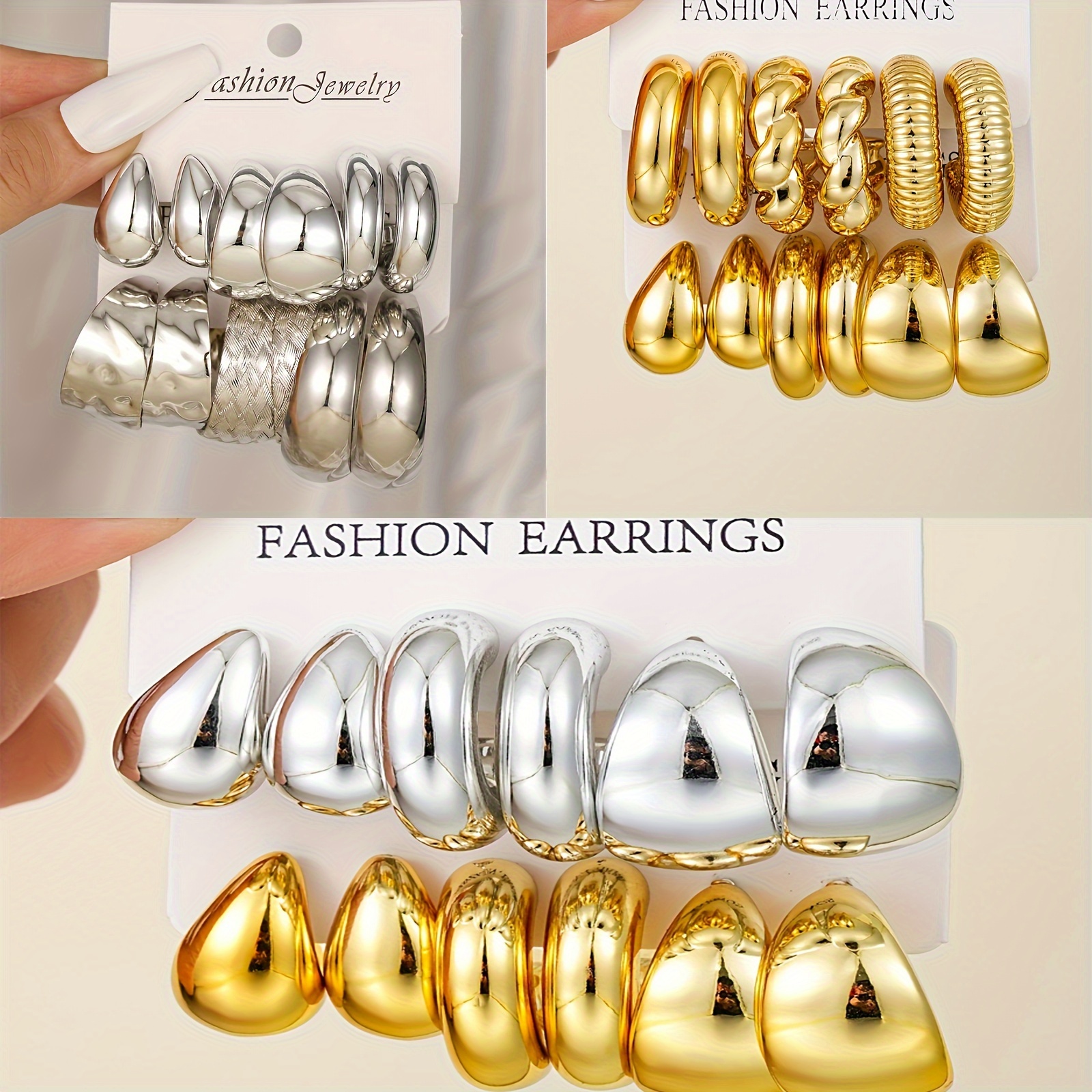 

12 Pieces Elegant Simple Ccb Exaggerated Drops Wide Face Earrings Set Women's Autumn And Winter Daily Attend A Party Vacation Dating Holiday Gifts