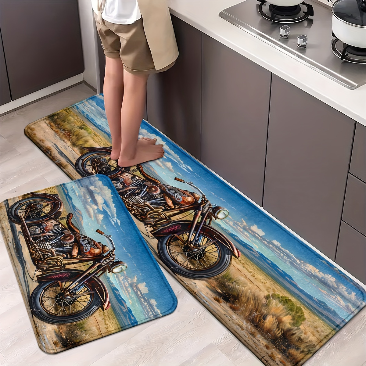 

1/2pcs, Motorcycles And Route 66 Kitchen Rugs Non Slip Washable Thicken Kitchen Mat Kitchen Carpet Rugs For Kitchen Floor Kitchen Mats For Floor Kitchen Rugs Non Slip Kitchen Runner