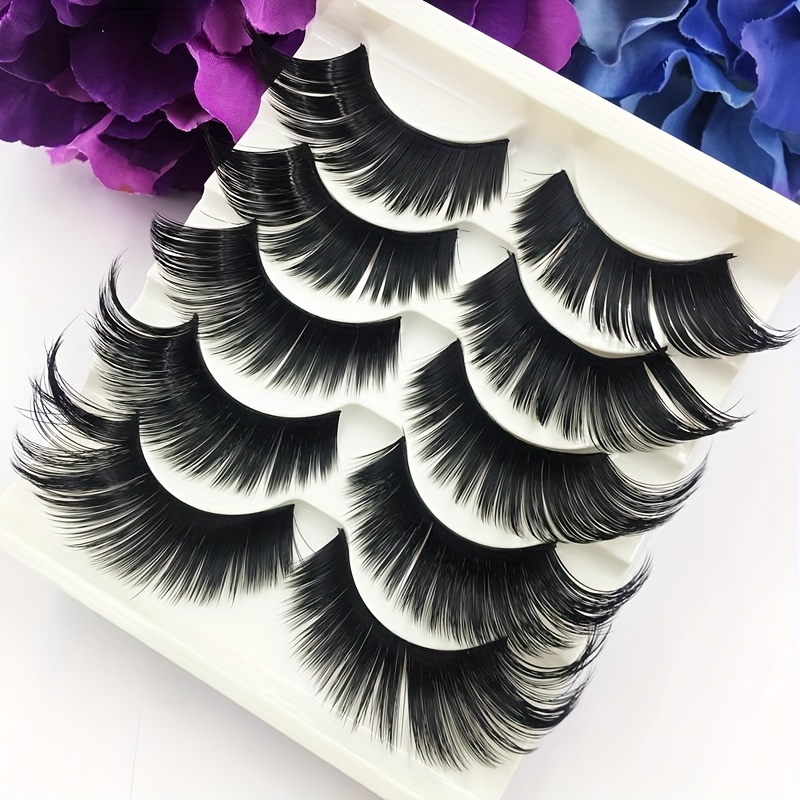 Image of Yokpn Exaggerated Long False Eyelashes With A Stiff Base, Handmade For Performances, Ultra-long Lashes For Realistic Stage Shows, One-piece Cosplay Makeup Tool Set With 5 Pairs