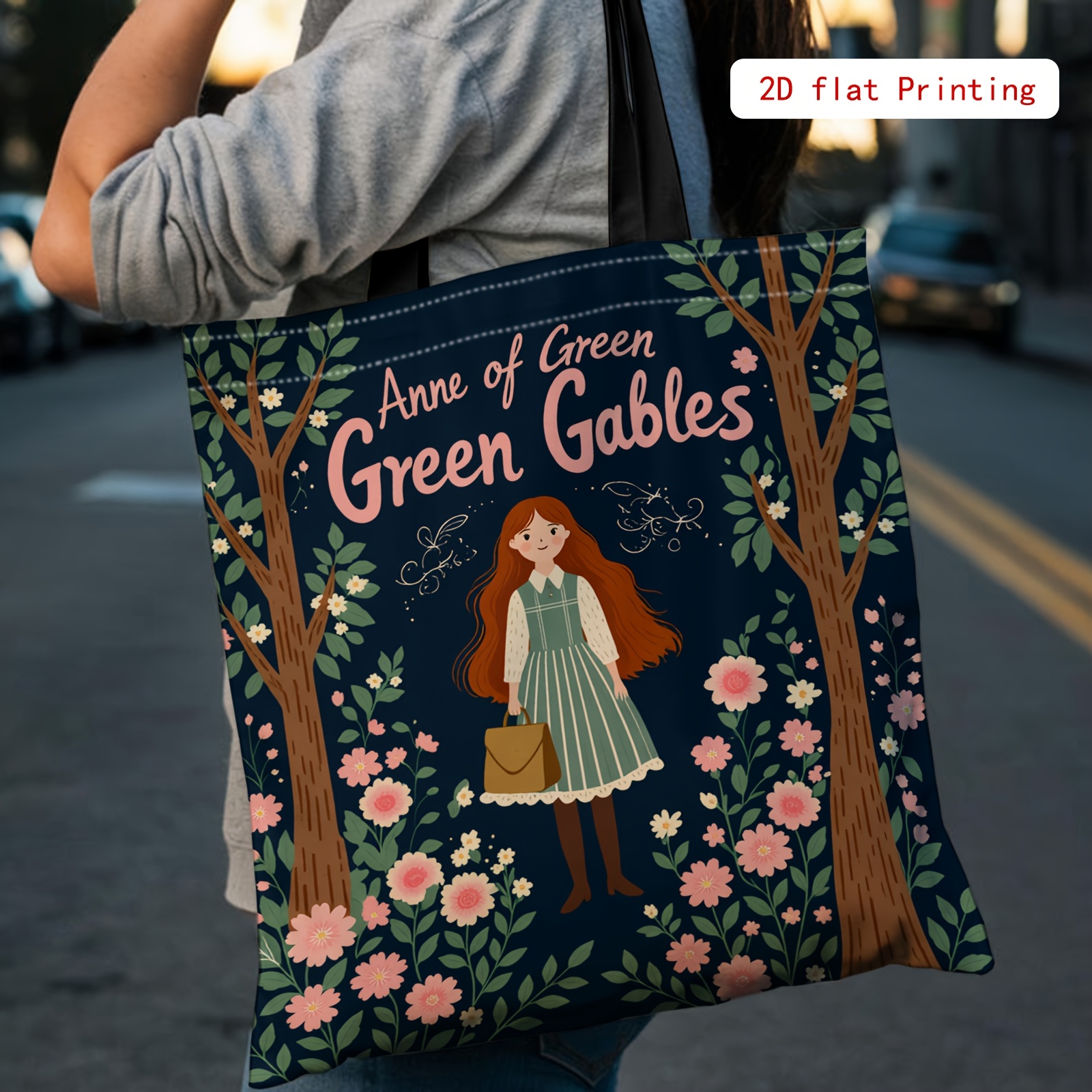 TEMU 1pc 2d Printed Anne Illustration Pattern Handbag, Commute Fashion Women's Tote Bag, With Fixed Shoulder Strap, Single Shoulder Hand Carry Dual