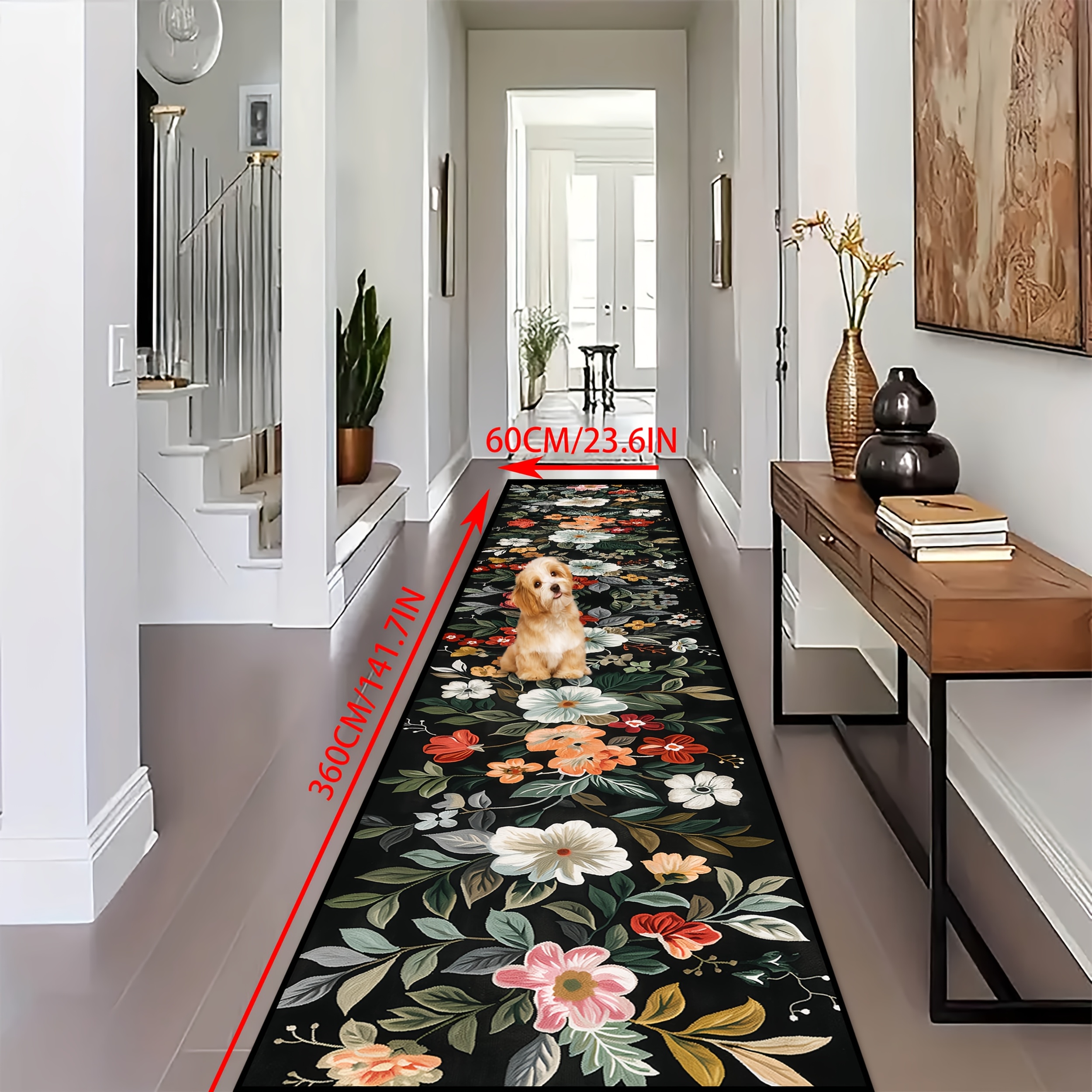 TEMU Golden Diamond Velvet 1pc Vintage Pattern Home Hallway Carpet, Non-slip Machine Washable Laundry Room Carpet, Bedside Rectangular Carpet For