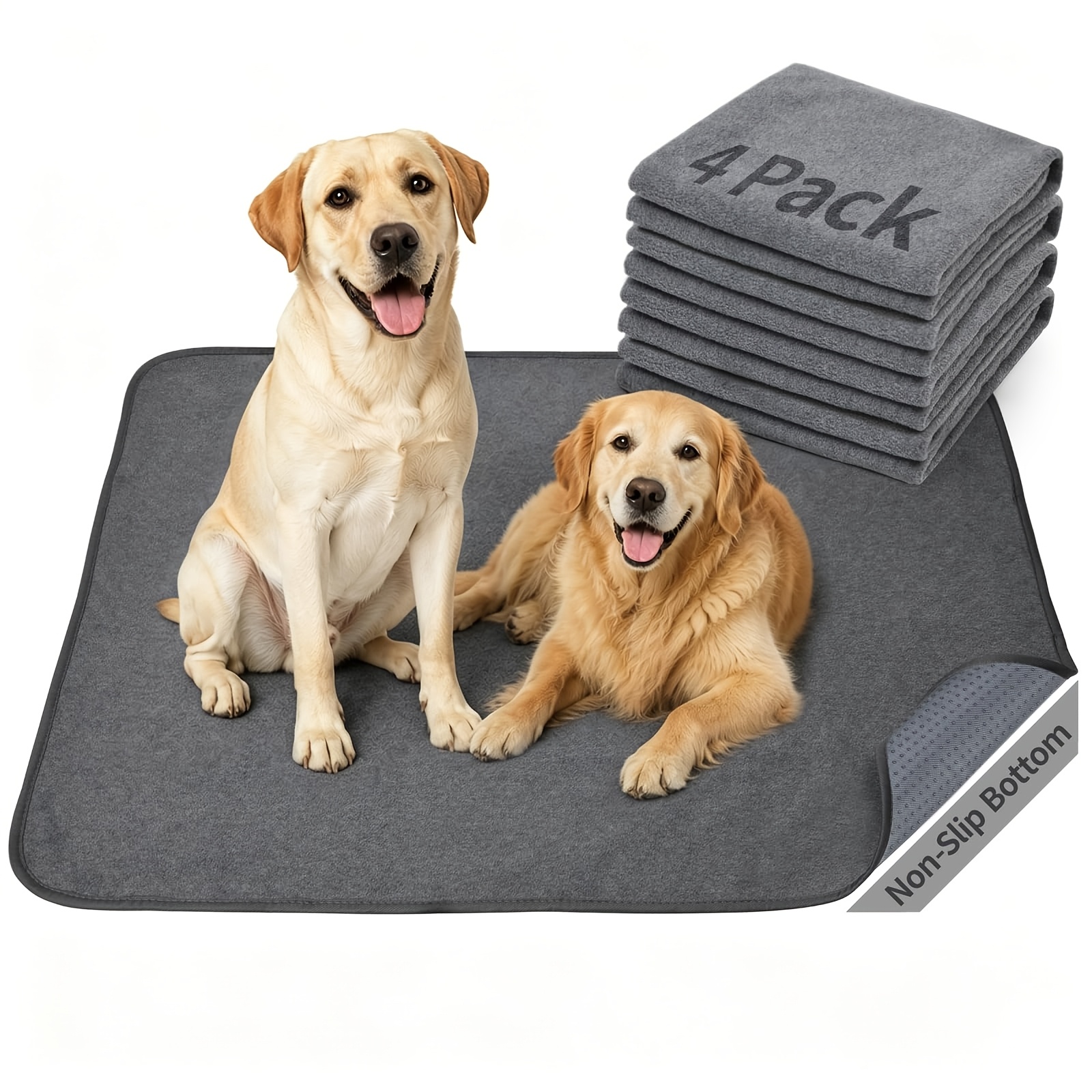 Image of 4pcs Reusable Washable Dog Pee Pads, Super Absorbent Non-slip Puppy Training Mats For Whelping Potty Training Playpen Crate Puppies Adult Dog
