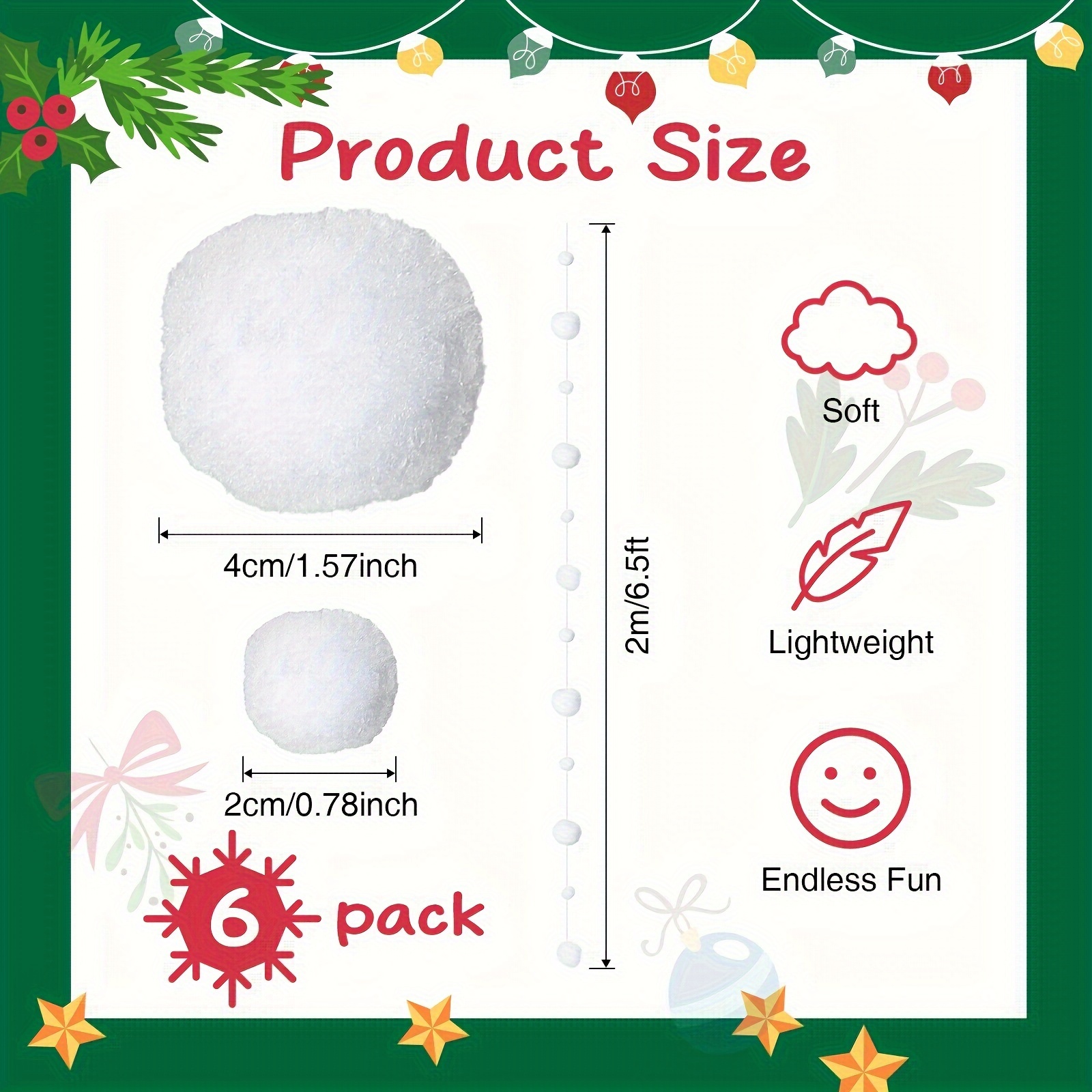 Image of Winter Fake Snowball Christmas Party Hanging Decorations, Artificial Cotton Fake Decor For Christmas Winter Theme Party Halloween