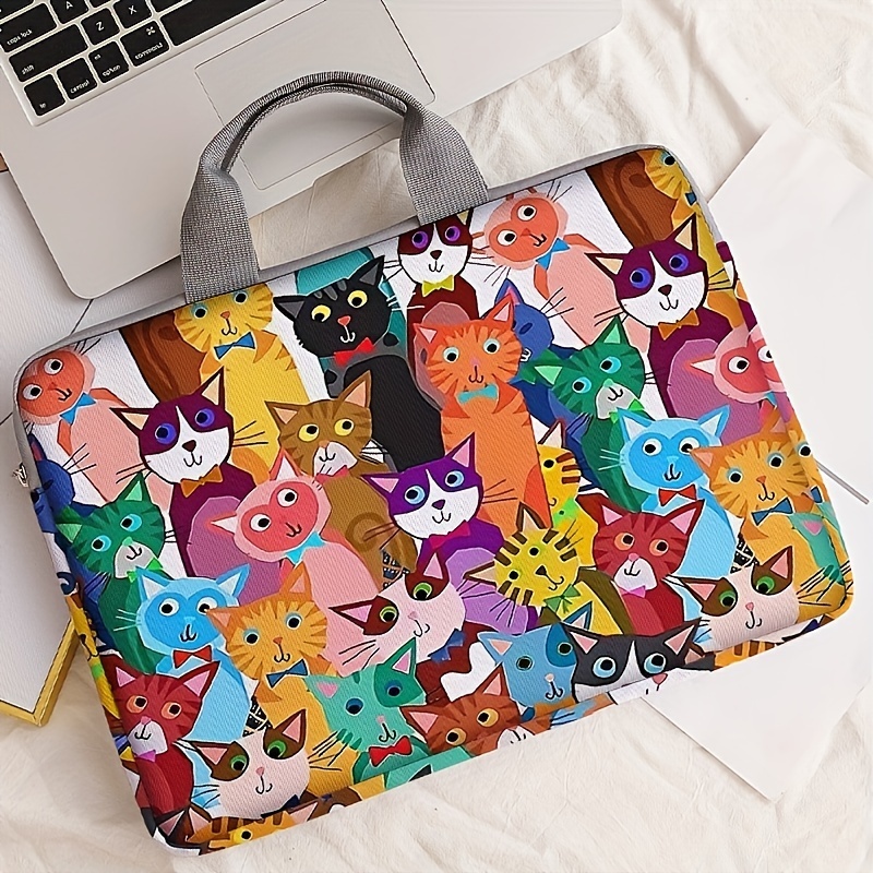 TEMU 1pc Pack, 14-inch Laptop Sleeve With Colorful Cat Pattern Print, Soft Fabric Laptop Case, Suitable For Laptops, Tablets, And Zippered Laptop