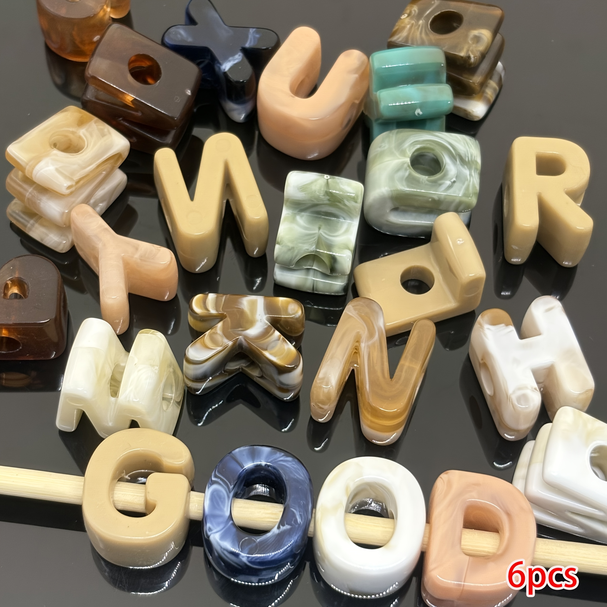TEMU 20x14mm/6pcs Acrylic Letter Decorative Beads, Mixed Colors Random Pack, Diy Apparel Decoration Accessories, Handmade Jewelry Materials, Craft