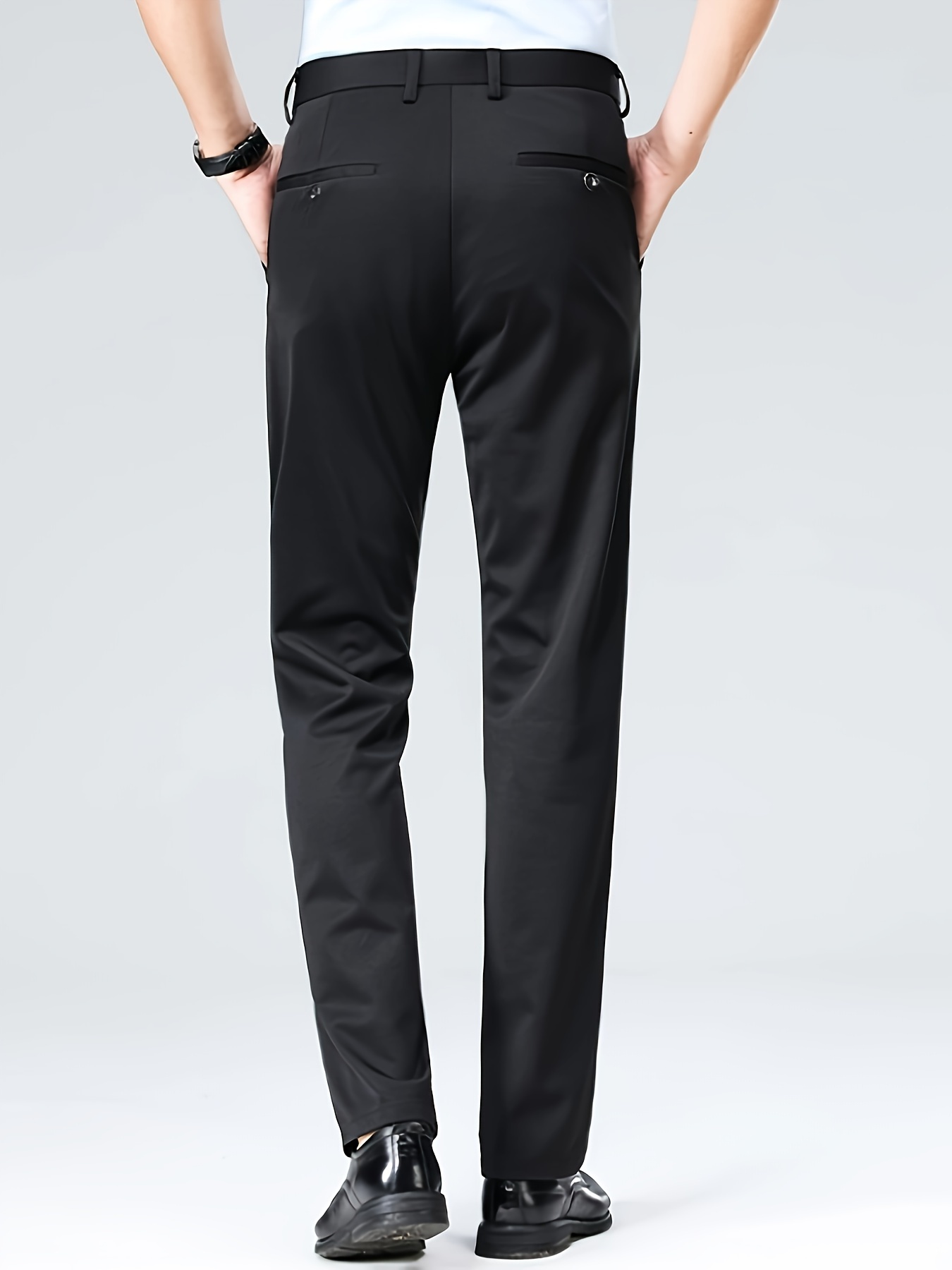 Men'S Relaxed Fit, Navy Blue Dress Pants - Stretchy Spandex Blend, Button-Fly, Mid-Rise, All-Season Workwear, Office Attire|Relaxed Fit Pants|Stylish Waistband