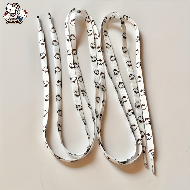 Image of 1 Pair Flat Shoelaces – Hello Kitty & Kuromi Designs With Cute Floral & Bow Prints | Durable, Machine-washable Laces For Sneakers & Canvas Shoes – & Holiday Gift