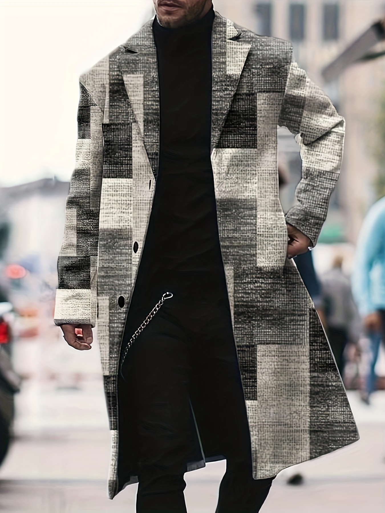 mens geometric print trench coat light business casual Temu