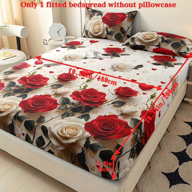 1pc Fitted Sheet, Soft Comfortable 3d Rose Print Pattern Bedding, Single Fitted Sheet For Bedroom, , Fitted Sheet Without Pillowcase, Mattress Protector