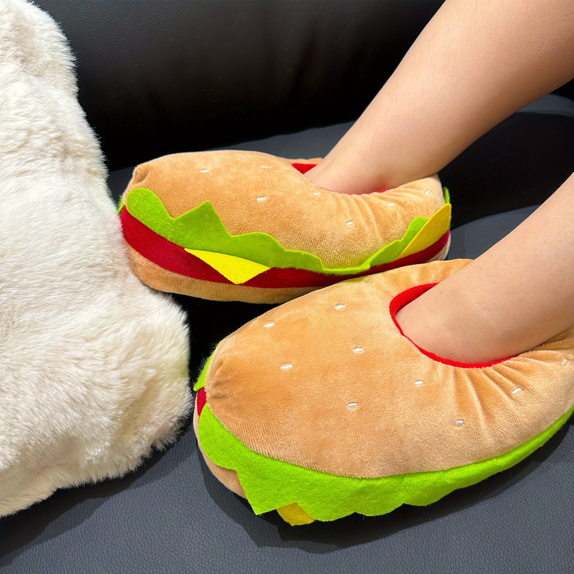 

Lightweight Design, Hamburger Slippers - Soft, Lightweight House Shoes With Warm Fabric, Ideal For Indoor & Novelty Gift