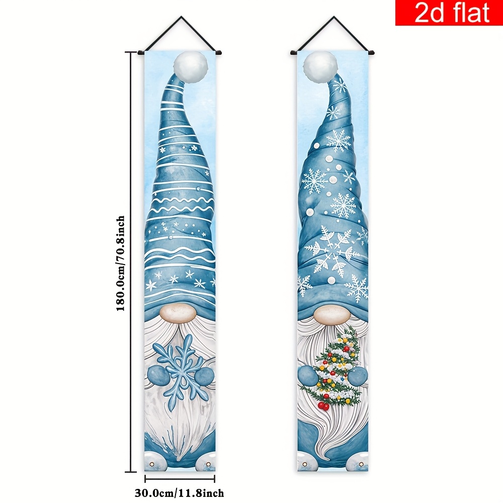 TEMU 2d Flat Banner, 2pcs Blue Gnome Couplet Banner, Polyester, Christmas New Year Party Sign, Suitable For Indoor Outdoor Porch Home Wall Decor