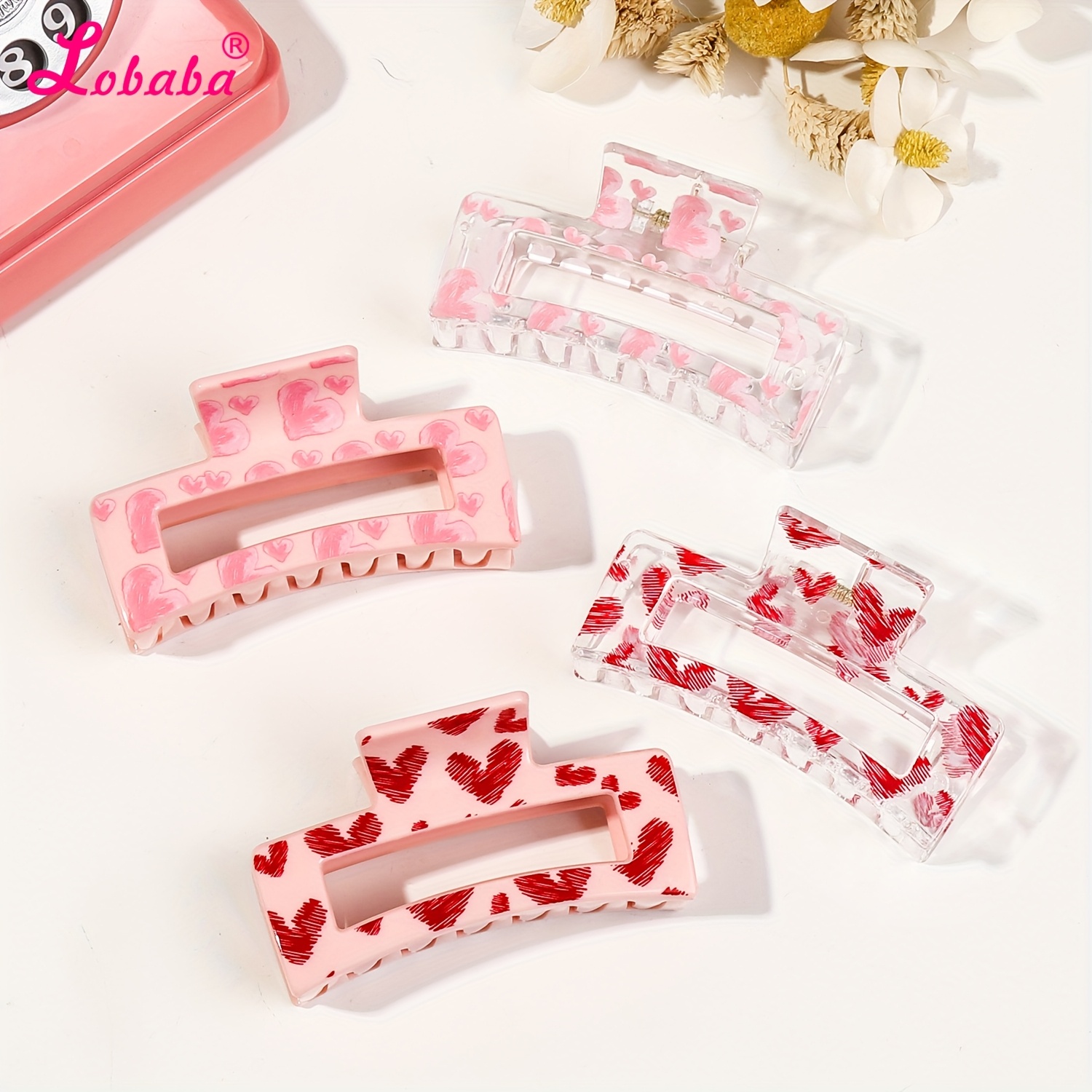 

4pcs Lobaba Set Printed Valentine's Day Autumn/winter New Shark Clip Hair Claw Clip Hair Accessories