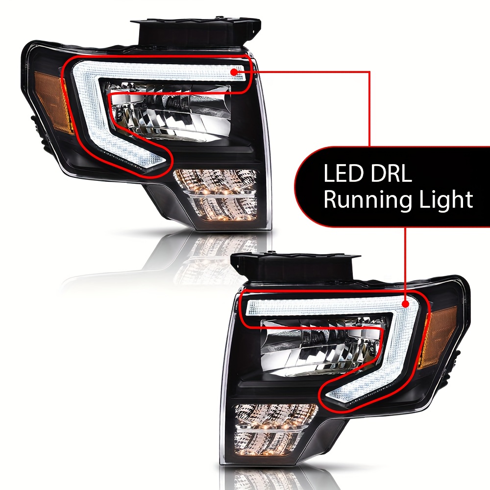 TEMU Led Drl Headlight Assembly For F150 2009-2014 Headlamps Driver & Passenger Side Clear Lens Amber Reflector Fo2503287 Dl3z13008ec