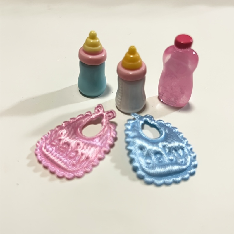 

Miniature Dollhouse Accessory Set - 5pcs Mini Feeding Scene With Realistic Bottle, Bib & Towel - Mixed Colors, Abs Material