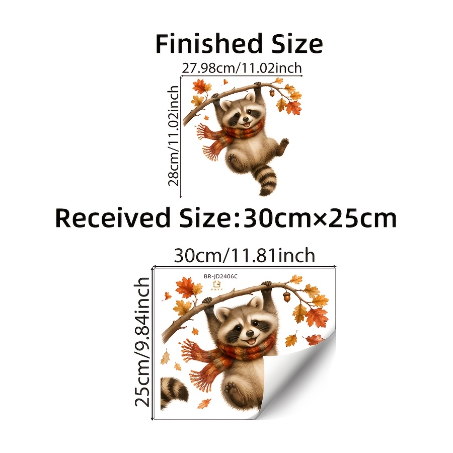 Image of 1pc Cute Hanging Raccoon Autumn Maple Static Cling Window Sticker, Double-sided Reusable Glass Sticker, Fall Leaf Print, Warm Harvest Decor For Thanksgiving Fall Party Home Kitchen Window Ornament