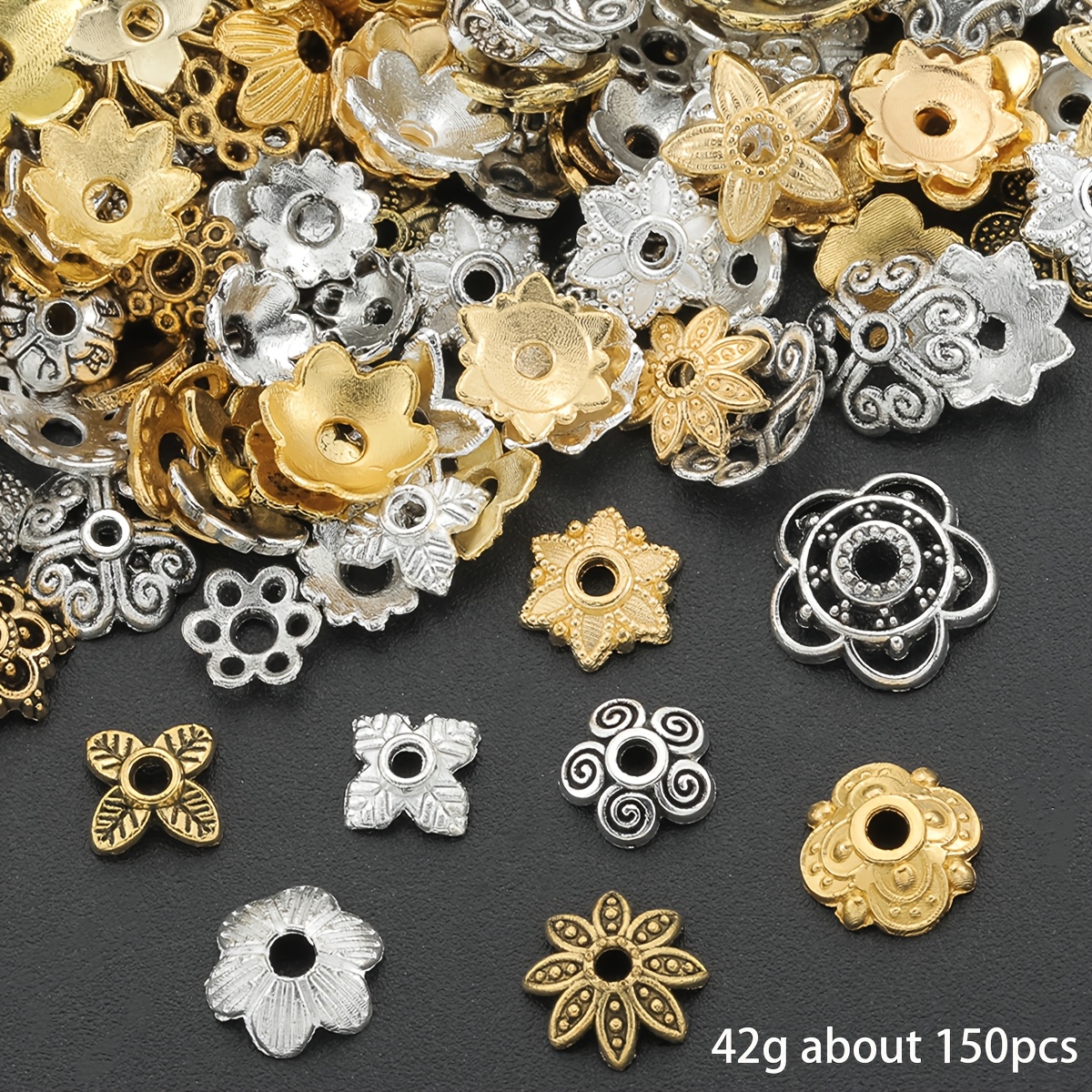 E-shop 50 Stück/150 Stück DIY Endkappen Zubehör, Legierung Hohle Blumenförmige Perlenkappen, Kleeblattförmige Perlenendkappen,