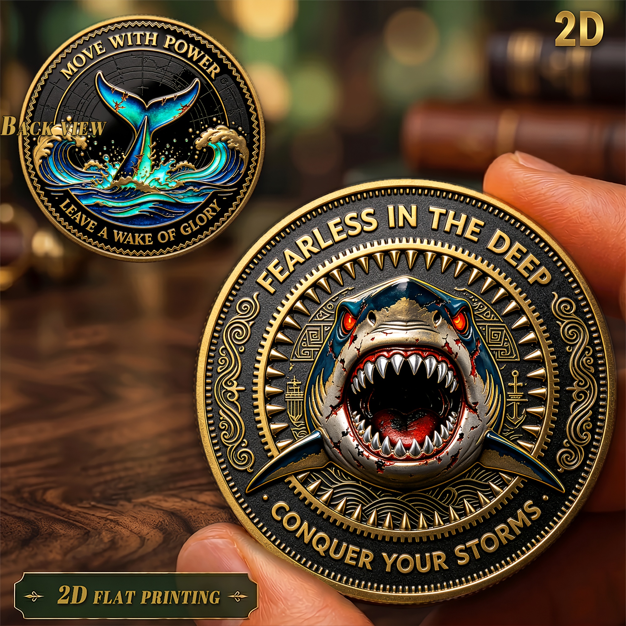TEMU Replica Coin 1pc 1pcs 1pc Suitable For Nautical Adventure Collectible Coin - Deep Sea Fearless Shark With Fins Commemorative Coin, Transparent