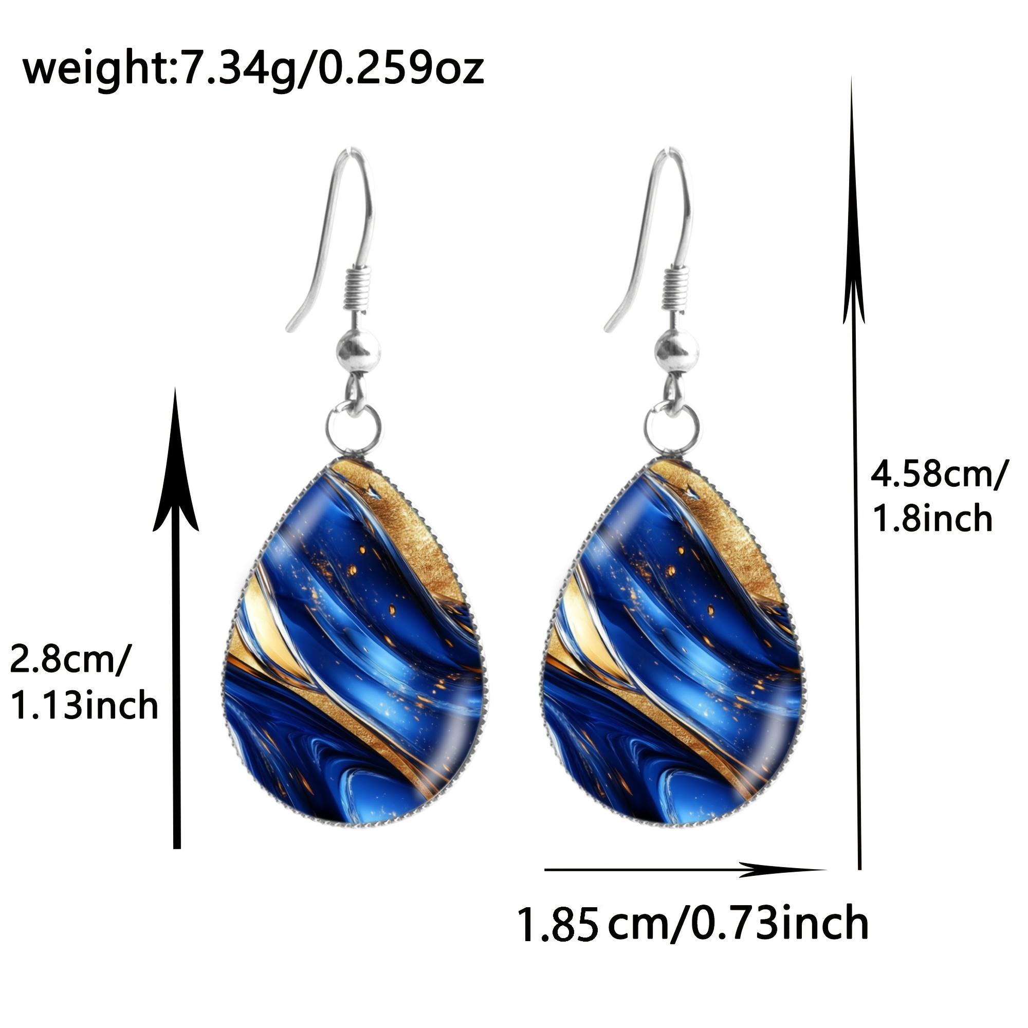 Men's Blue and Golden Dot Glass Pattern Teardrop Earrings