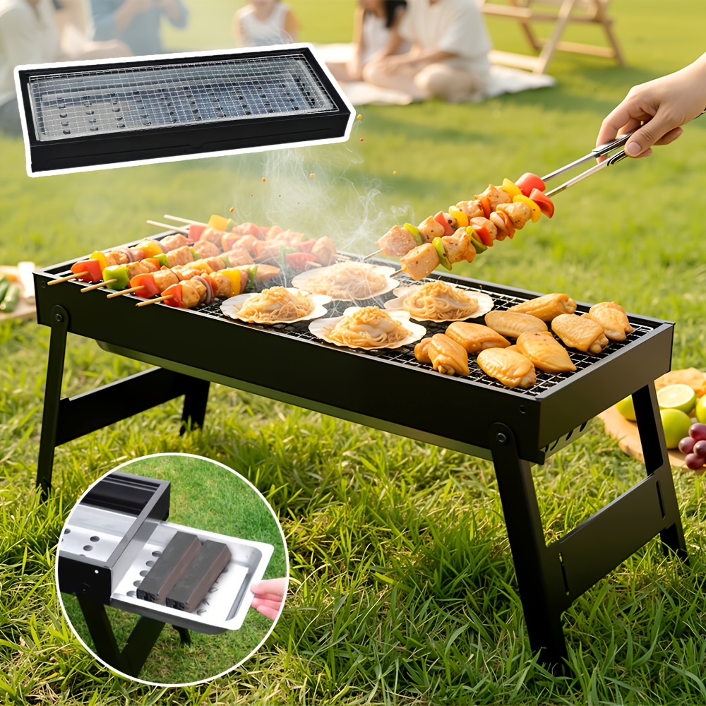 Image of Home Outdoor Folding Portable Barbecue Grill, Stainless Steel Portable Charcoal Grill, Barbecue Rack, Suitable For Outdoor Camping And Picnics, Barbecue Tool Sets