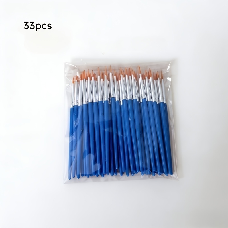 TEMU 33-delige puntige ronde penselenset met korte kunststof steel en nylon haren, perfect voor lesgeven in de klas, acryl-, olie- en aquarelverf,