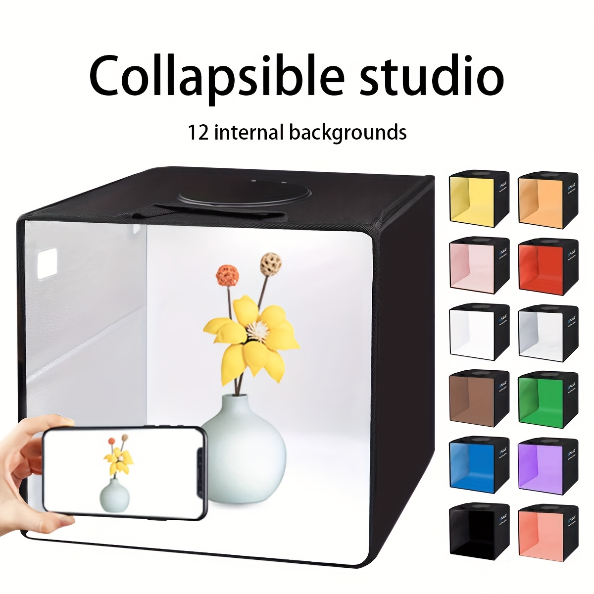 KFFKFF Photo Studio Light Box, 12 x 12, Adjustable Color Temp 3000-5600K, Pro Tent Kit with