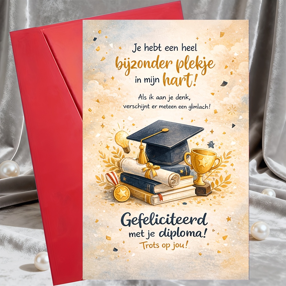 TEMU 1 Greeting Card + 1 Envelopegraduation Congratulations Card Dutch Text Elegant Design For Graduate Friend Partner Family Colleague Perfect For