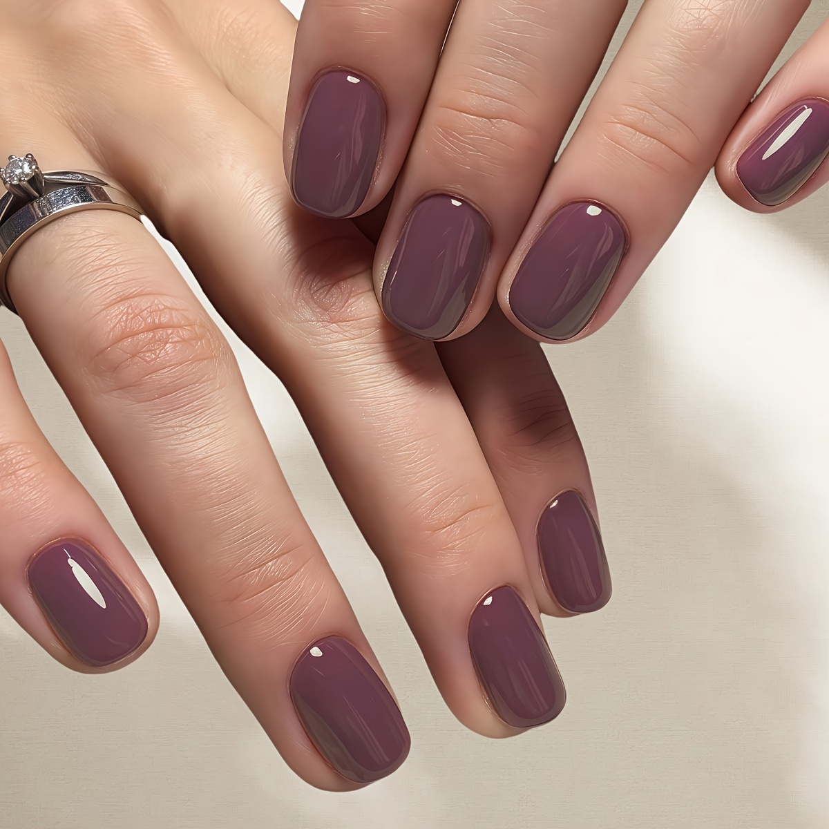 Image of 24pcs Purple Short Square Reusable Glossy Press-on Nails For Women And, Perfect For Dates, Parties, Daily Wear, And Vacations, Includes Jelly Glue And Nail File