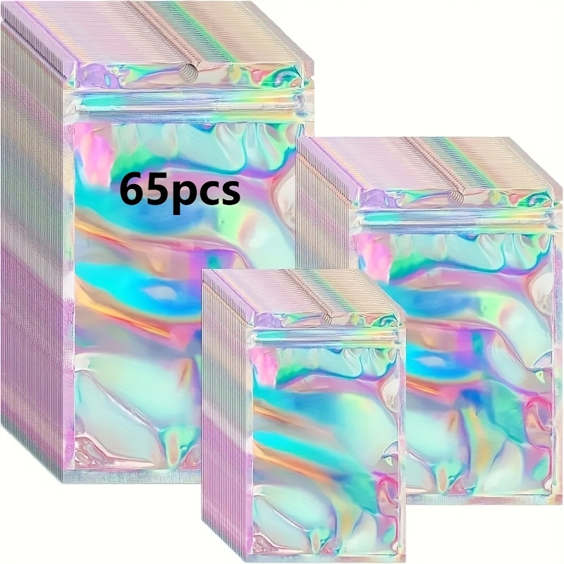 E-shop 65 Stück Transparente Sichtfenster Versiegelungsbeutel Wiederverwendbare Versiegelungs-Reißverschlusstaschen Holographische