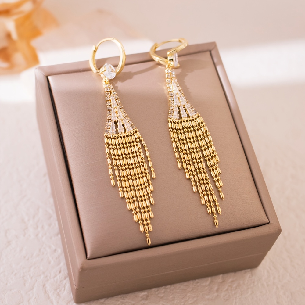 1 pair of heavy duty long tassel earrings with rhombus synthetic synthetic zirconia bridal earrings for womens wedding pendants suitable for dance parties or beauty pageants Product details 4
