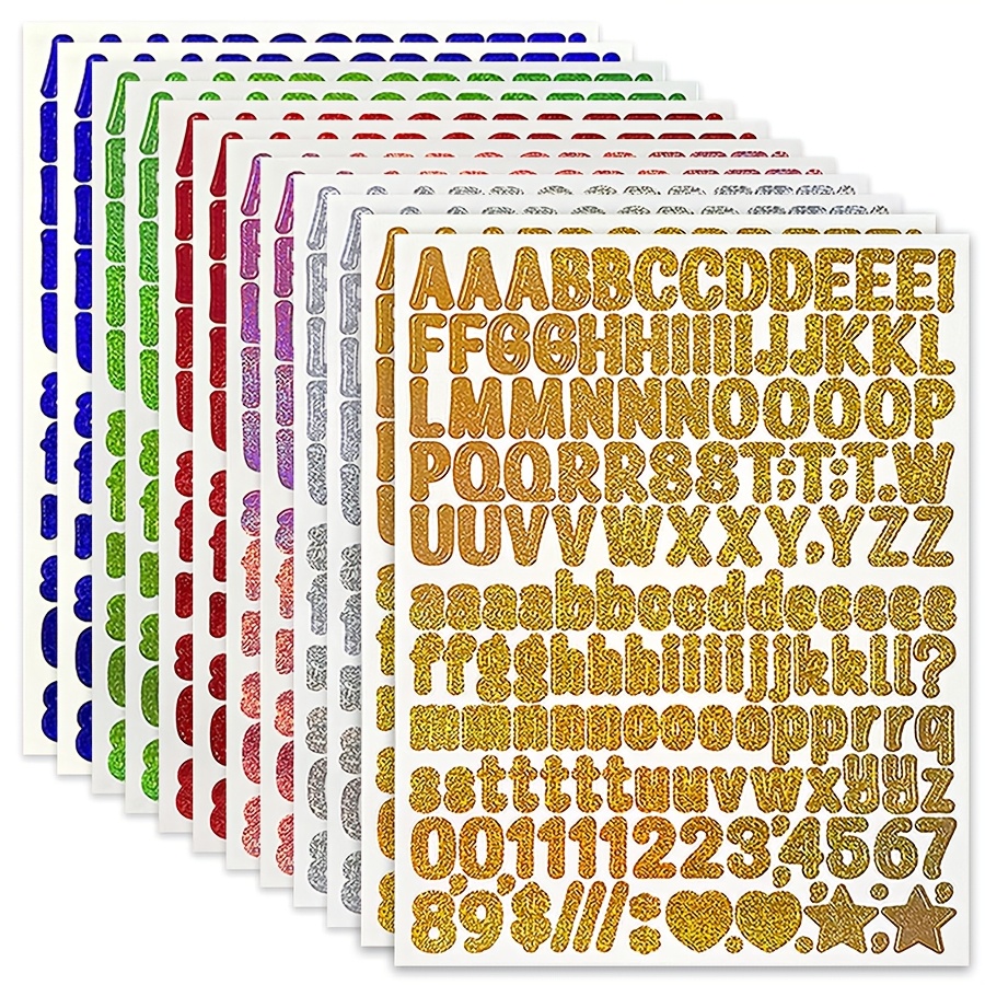 Image of 1860pcs Of Multicolored Glitter Vinyl Letter And Number Stickers, 12 Sheets Of 1/2 Inch Self-adhesive Suitable For Scrapbooking, Greeting Cards, Labeling, Water Bottles, And Projects