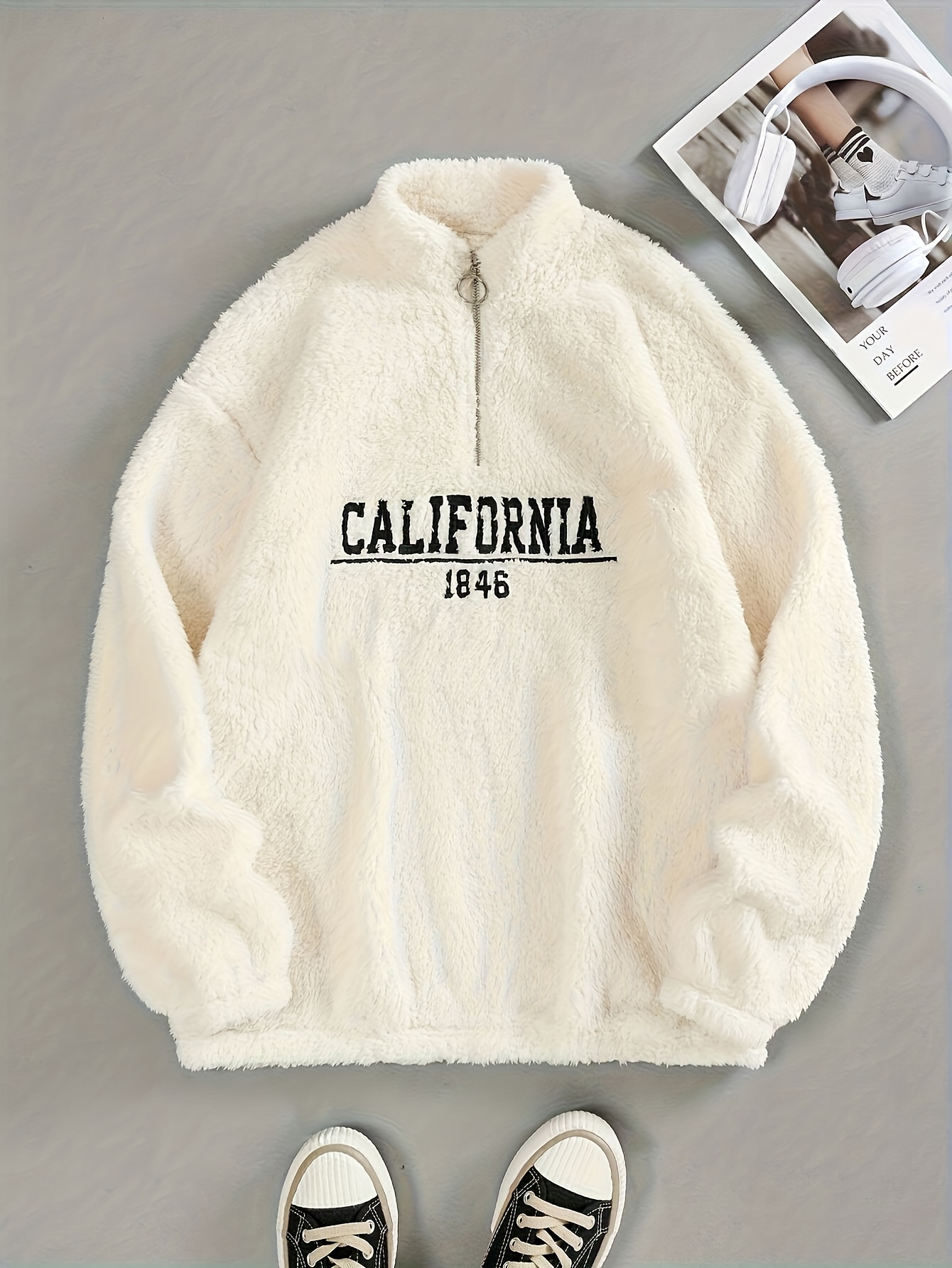 california 1846 sweat-shirt pull à pour femmes - pull à manches longues en confortable avec capuche décontractée et col , , parfait pour lautomne et lhiver, vêtements décontractés pour lhiver | pull brodé | sweat à capuche en Détails du produit 8