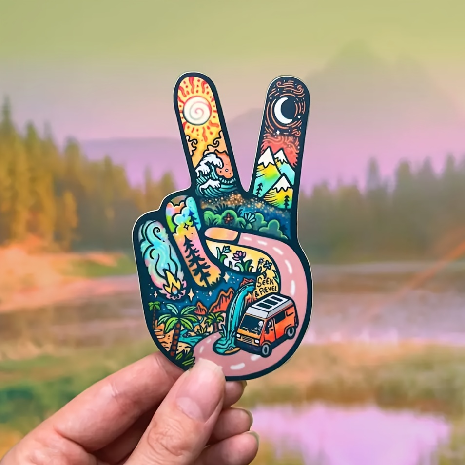 

Peace Sign Vinyl Sticker & Adventure - , Easy-to-apply Decal For Cars, Walls, Windows, Bottles - Cartoon/anime Themed, Irregular Shape, , Vinyl Car Stickers