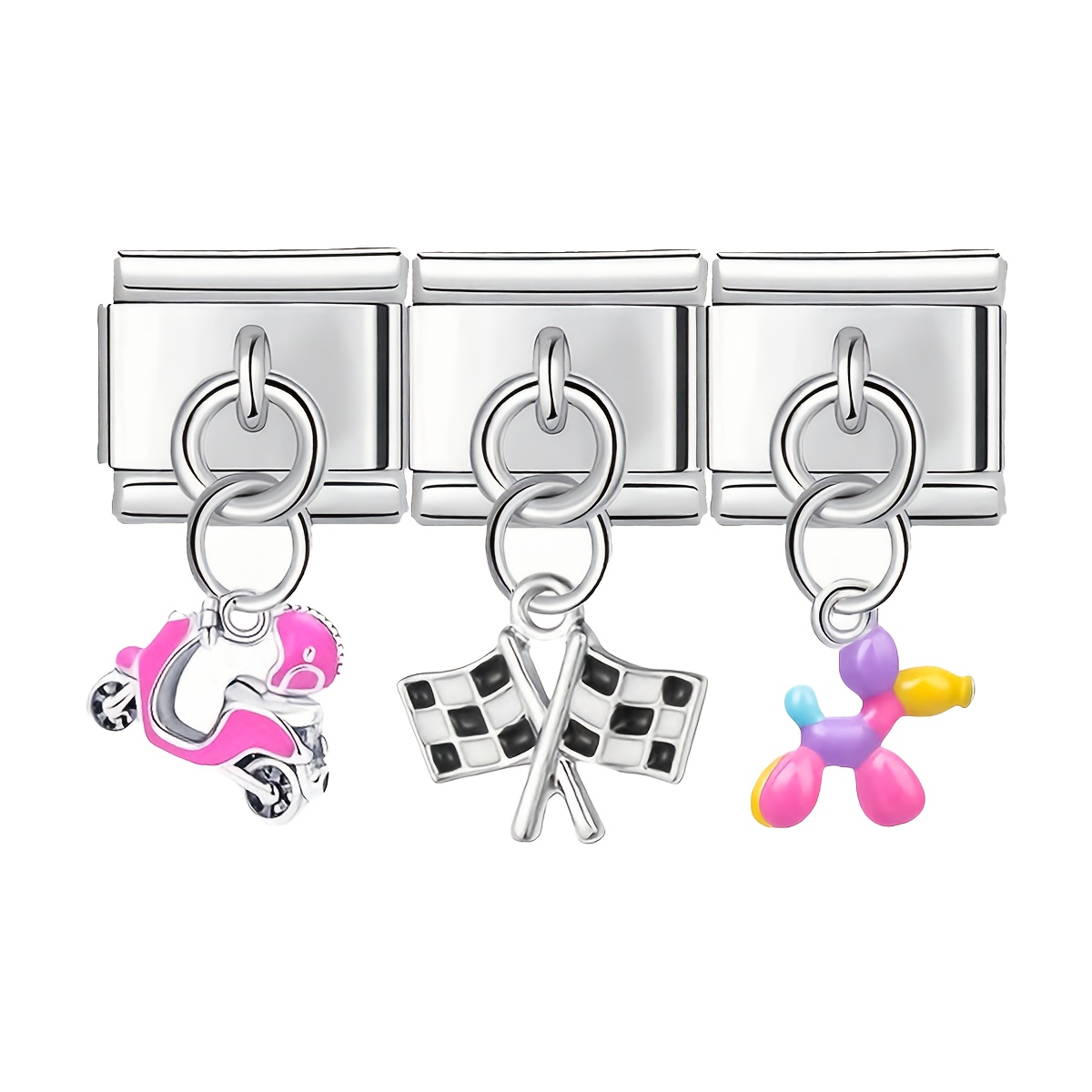 TEMU 3pcs Fashion Exquisite Dolphin Bow Flag Bear Leaf Rose Additions Handmade Module Bracelet Necklace Ring Foot Chain