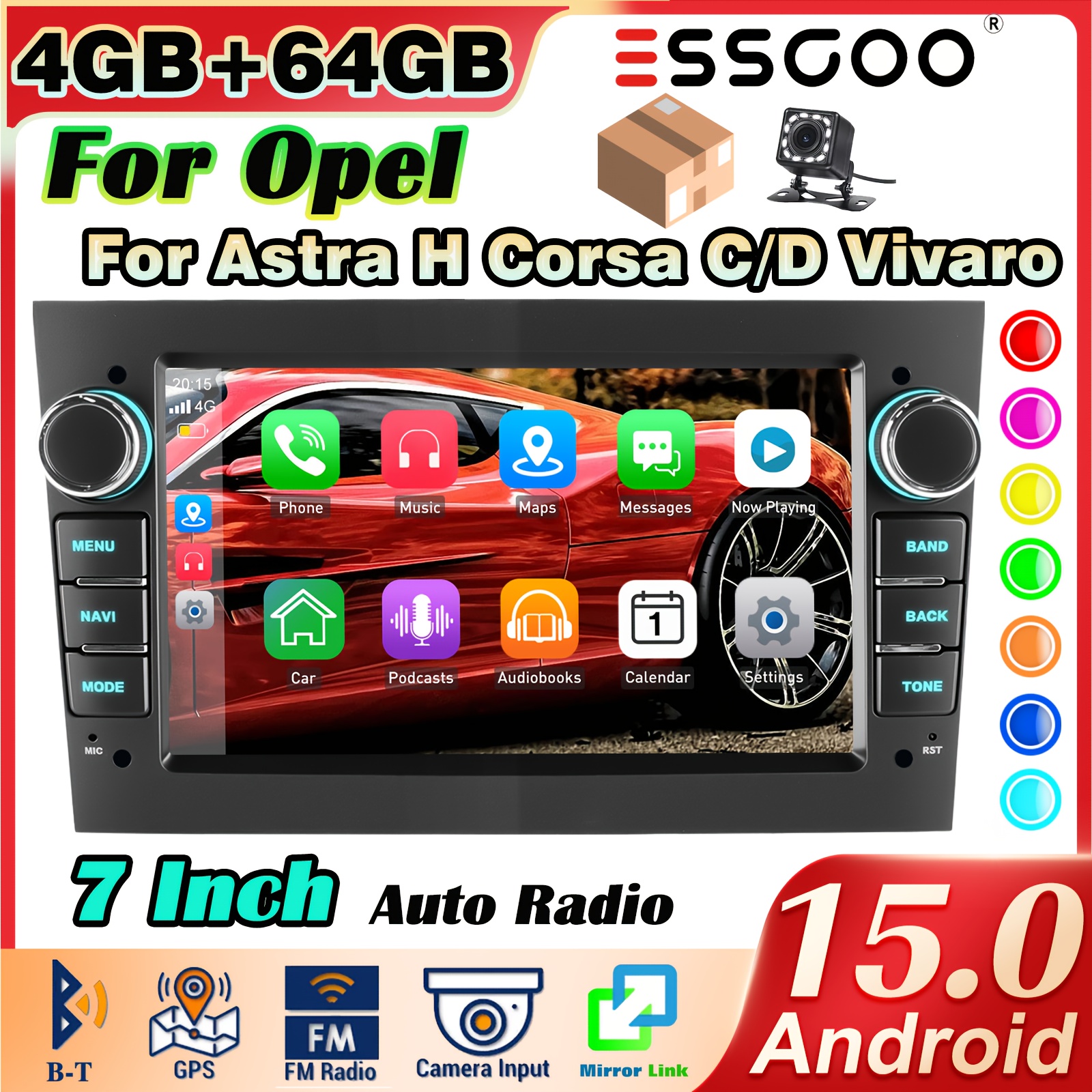 Essgoo 15 4+64gb Car Stereo Radio For H G C D B Vectra ; 2 Din 7 Inch Ips Touch Screen Intelligent Car Radio Featuring And Auto, Gps Wifi B-t Connection