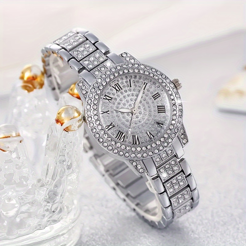 elegant womens silver quartz watch 6pc rhinestone jewelry gift set perfect for special occasions gifts for eid details 8