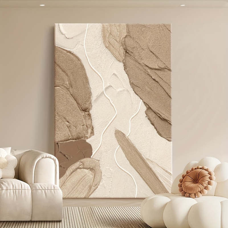 

Abstract Cream Viscose Canvas Art - Modern Minimalist Wall Decor For Living Room, Bedroom, And Entryway - Contemporary Textured Mural Print