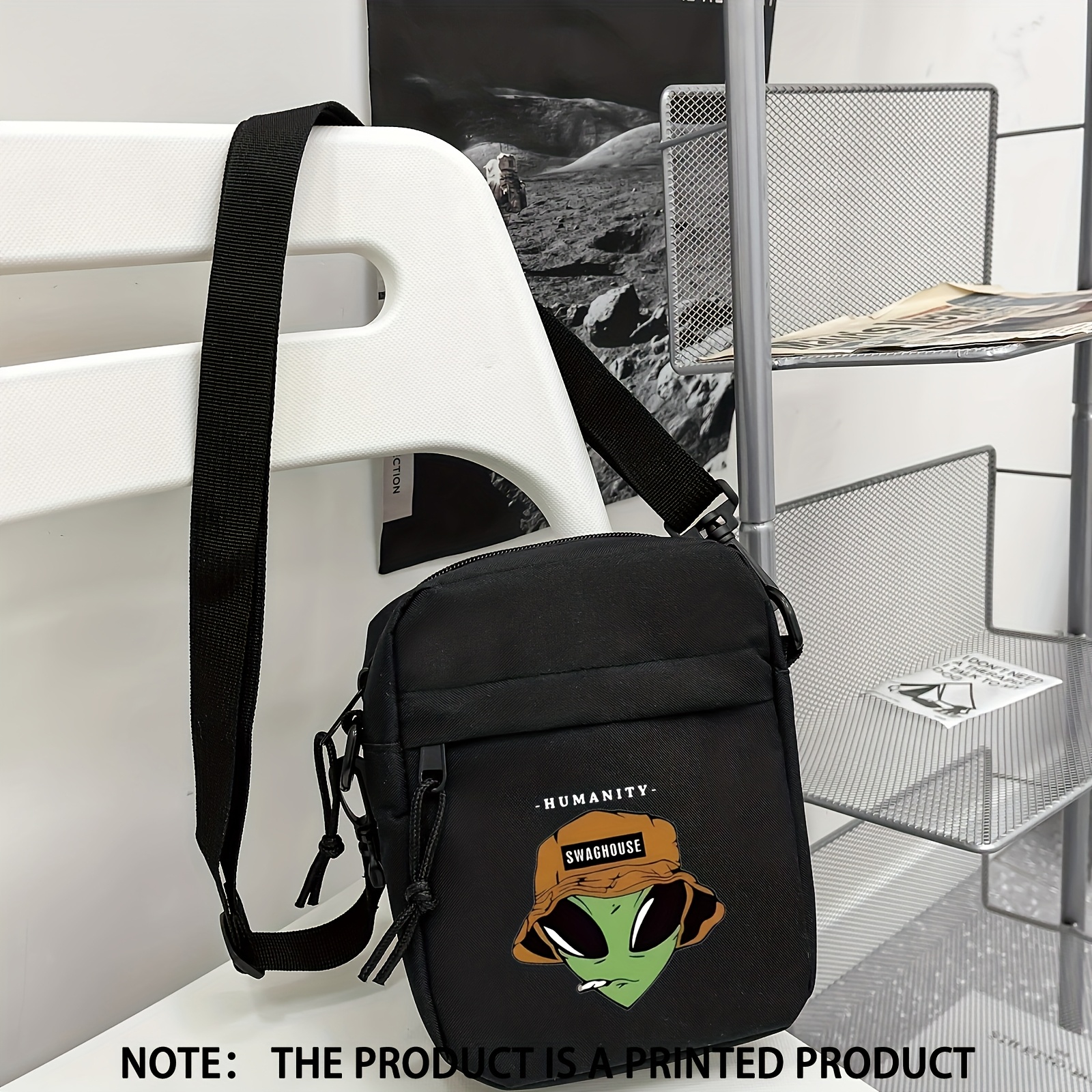 1pc     graphic mens crossbody bag adjustable strap casual shoulder sling with multiple pockets   for everyday use hand wash only