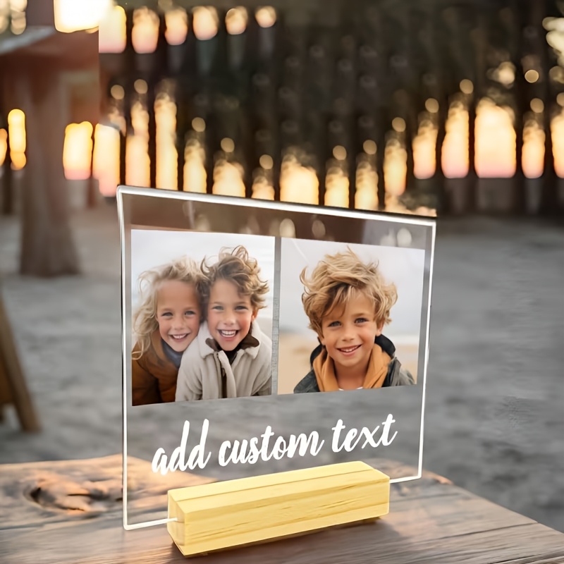 TEMU Personalized Acrylic Photo Ornament With Wooden Bracket, Photo Commemorative Plaque, 2-4 Customized Photos And Text, Suitable For Home